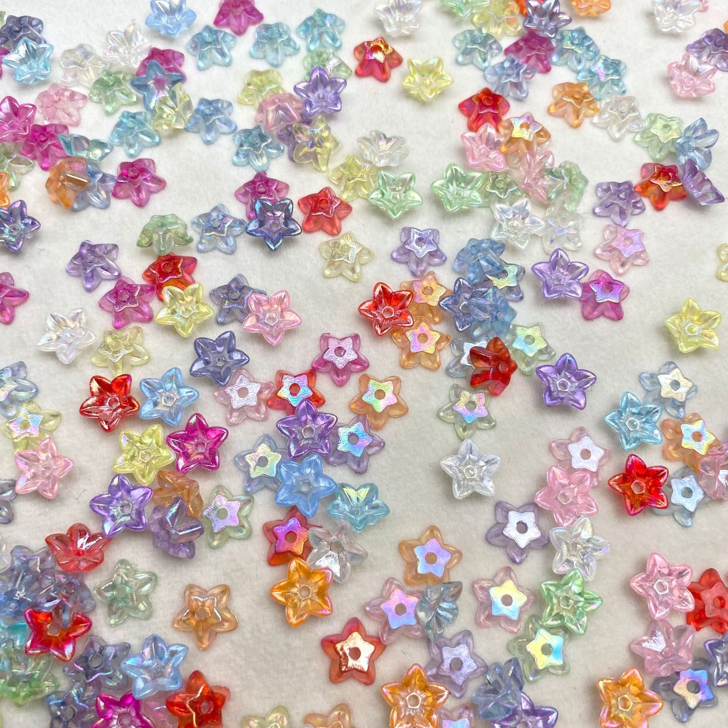 11mm Iridescent AB Acrylic Flower Bead Caps 5-Petal Flat Back | DIY Hair Pins, Accessories & Jewelry Making Supplies