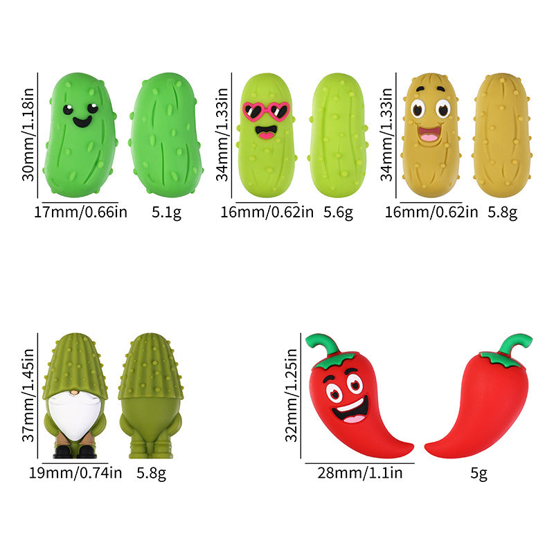 3D Cucumber & Chili Silicone Beads – Cute Food Charms with Hole for DIY Bracelets & Jewelry Making(20pcs)