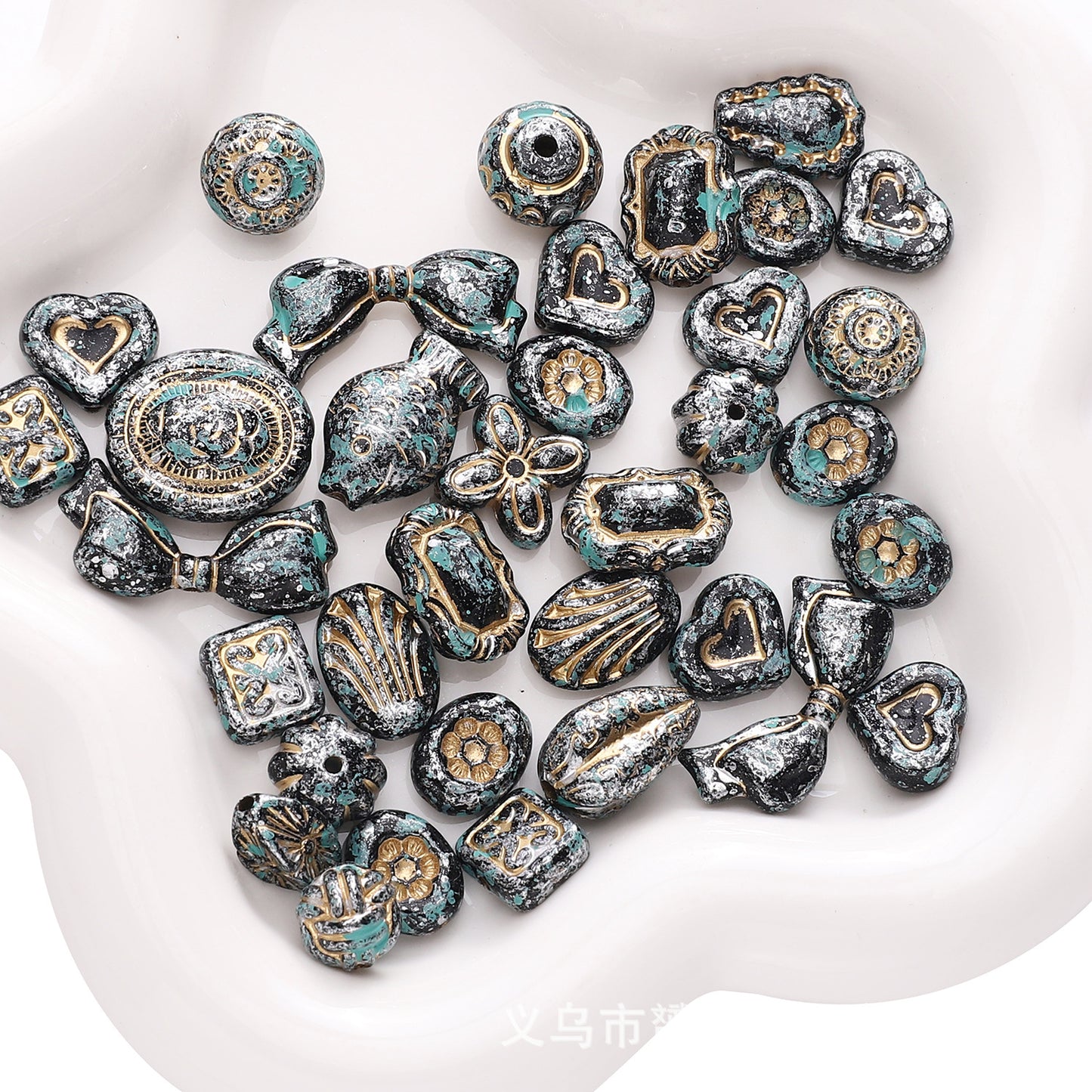 Gold-Edge Marble-Style Acrylic Beads— DIY Jewelry & Phone Charm Beads