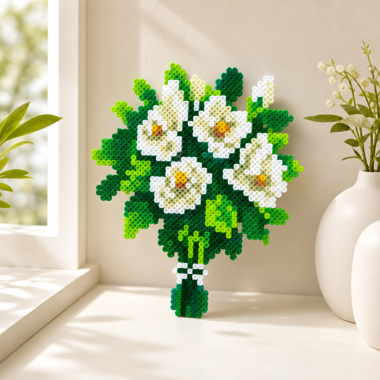 Pixel Flower DIY Craft Charm - Green Daisy Bead Bouquet