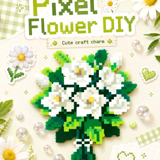 Pixel Flower DIY Craft Charm - Green Daisy Bead Bouquet