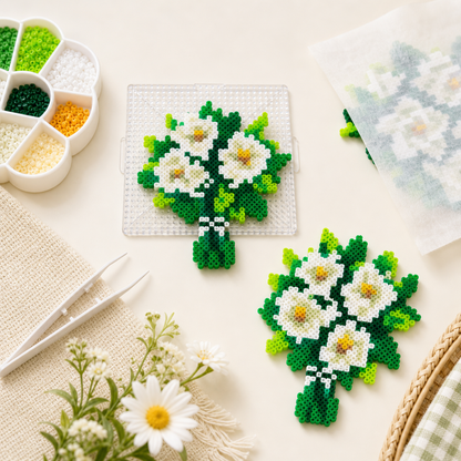 Pixel Flower DIY Craft Charm - Green Daisy Bead Bouquet