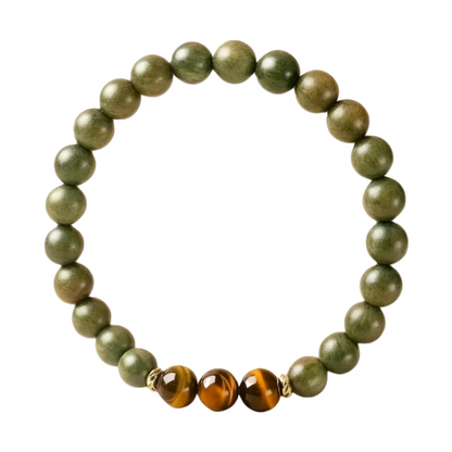 Natural Green Sandalwood  &  Yellow Tiger Eye Bracelet