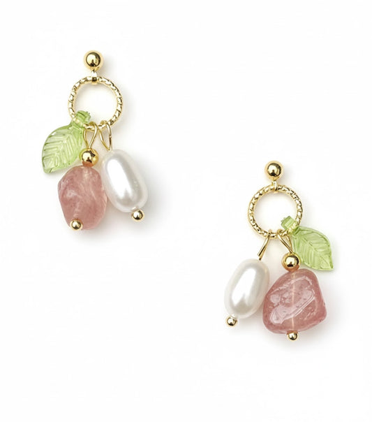 Strawberry Quartz & Pearl Earrings