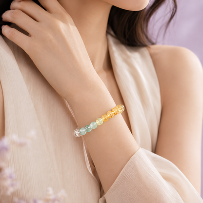 Exquisite Natural Prehnite, Citrine & Clear Quartz Beaded Bracelet for Women, Luxury Hand-strung Crystal Jewelry, Prosperity & Good Luck Accessory