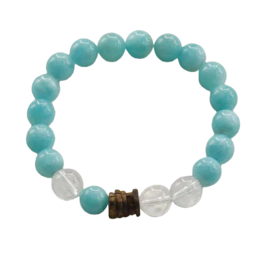Amazonite Serenity Bracelet with Clear Quartz & Sacred Agarwood