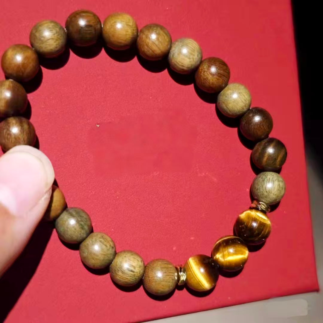 Natural Green Sandalwood  &  Yellow Tiger Eye Bracelet