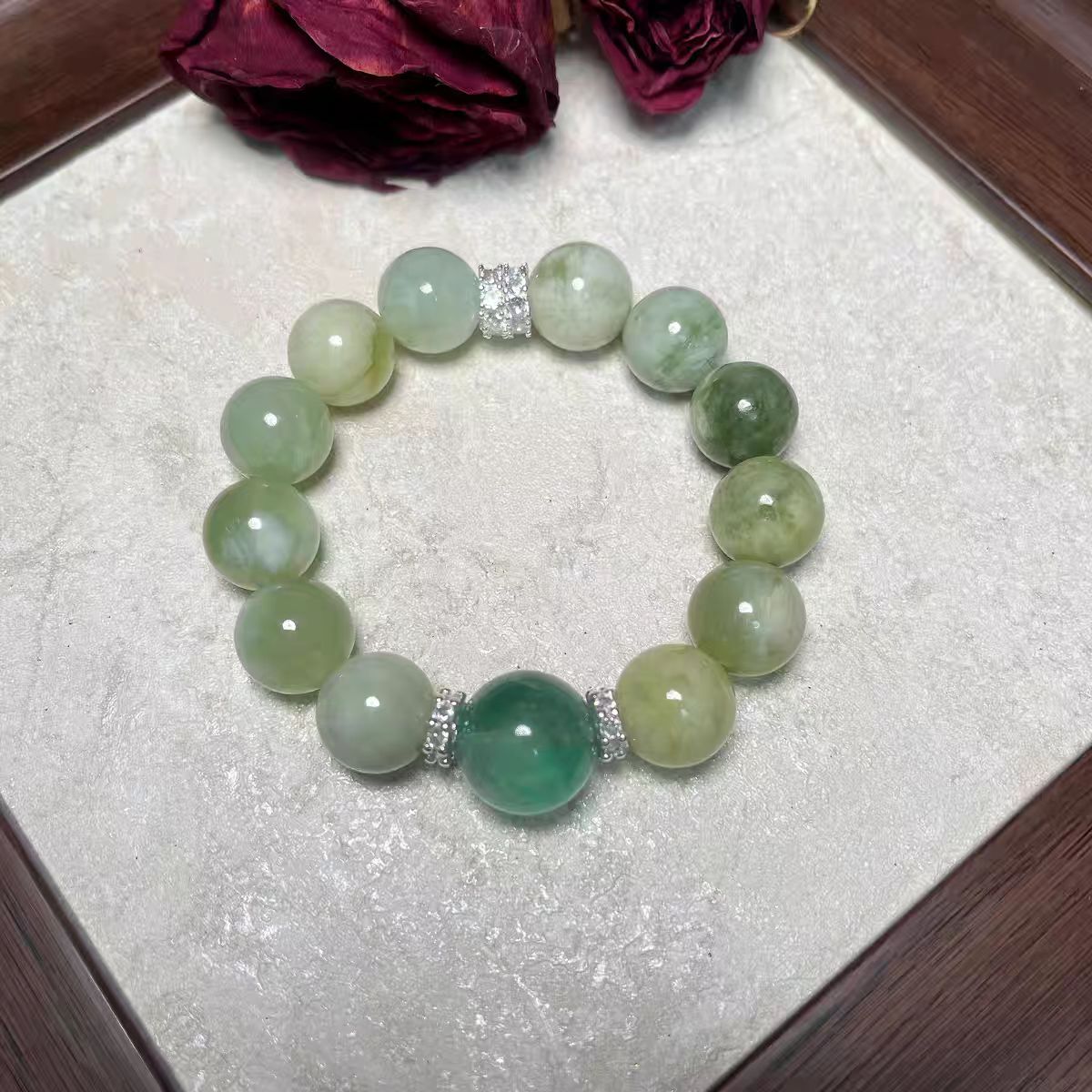 Natural Jadeite & Fluorite Crystal Bracelet
