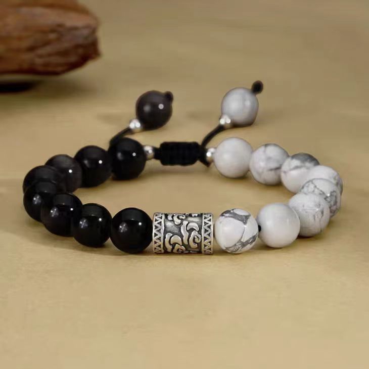 Yin & Yang Harmony Bracelet – Black Obsidian & White Howlite Crystal