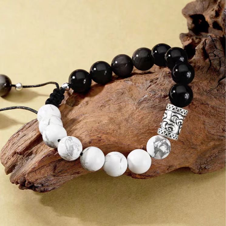 Yin & Yang Harmony Bracelet – Black Obsidian & White Howlite Crystal