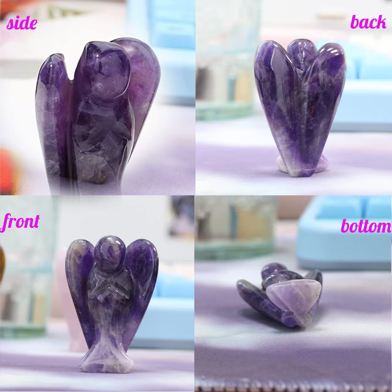 Hand-Carved Amethyst Angel Figurine