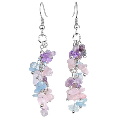 Rainbow Crystal Cluster Drop Earrings