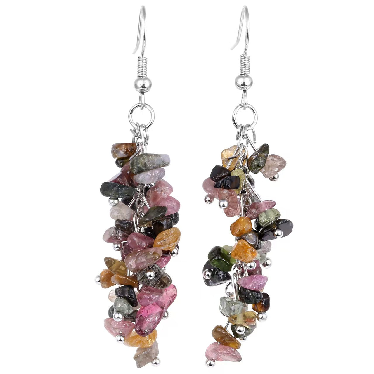Rainbow Crystal Cluster Drop Earrings