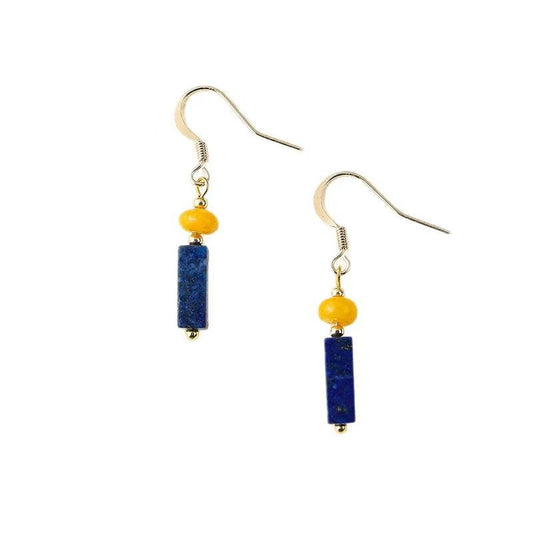 Lapis Lazuli & Yellow Jade Earrings