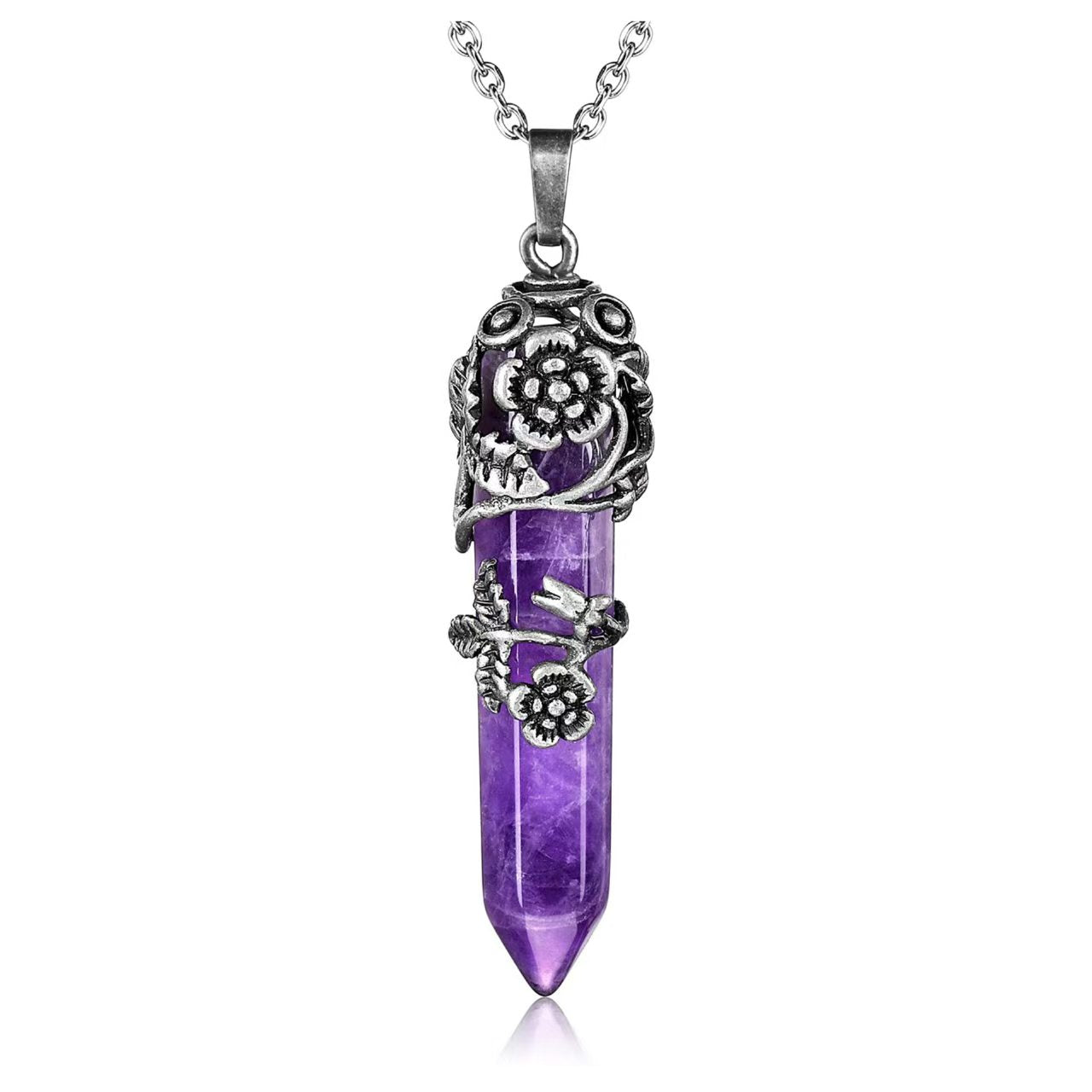 Crystal Wand Necklace Vintage Floral Pendant