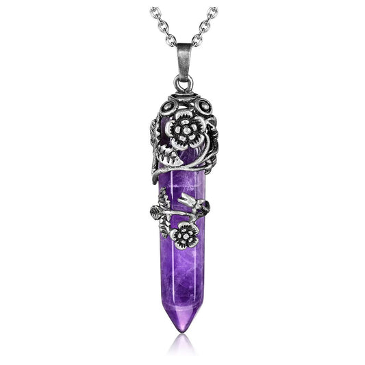 Crystal Wand Necklace Vintage Floral Pendant