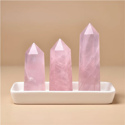 Natural Hexagonal Rose Quartz Crystal Towe
