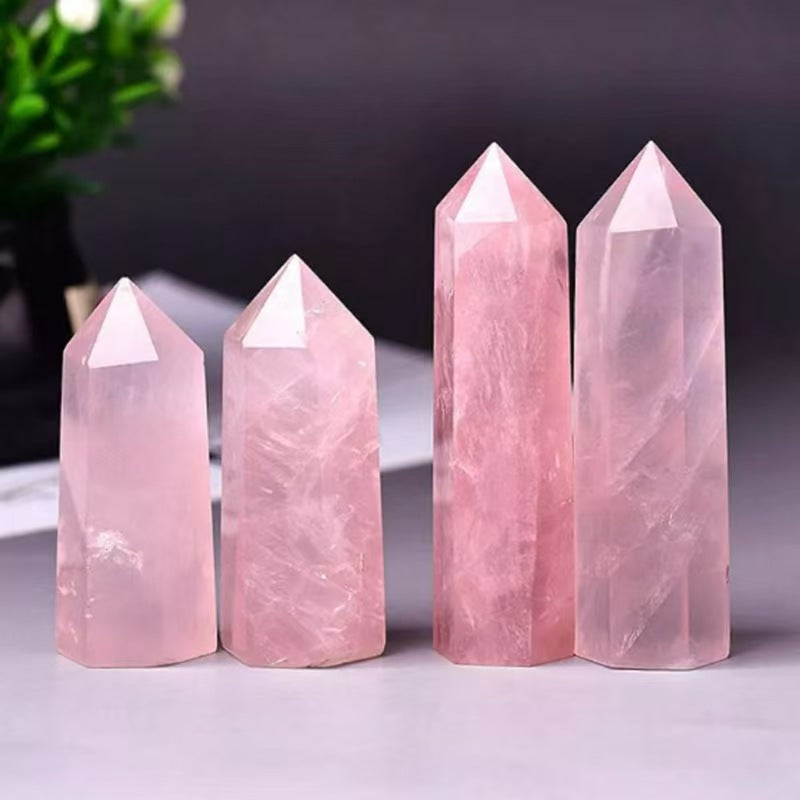 Natural Hexagonal Rose Quartz Crystal Towe