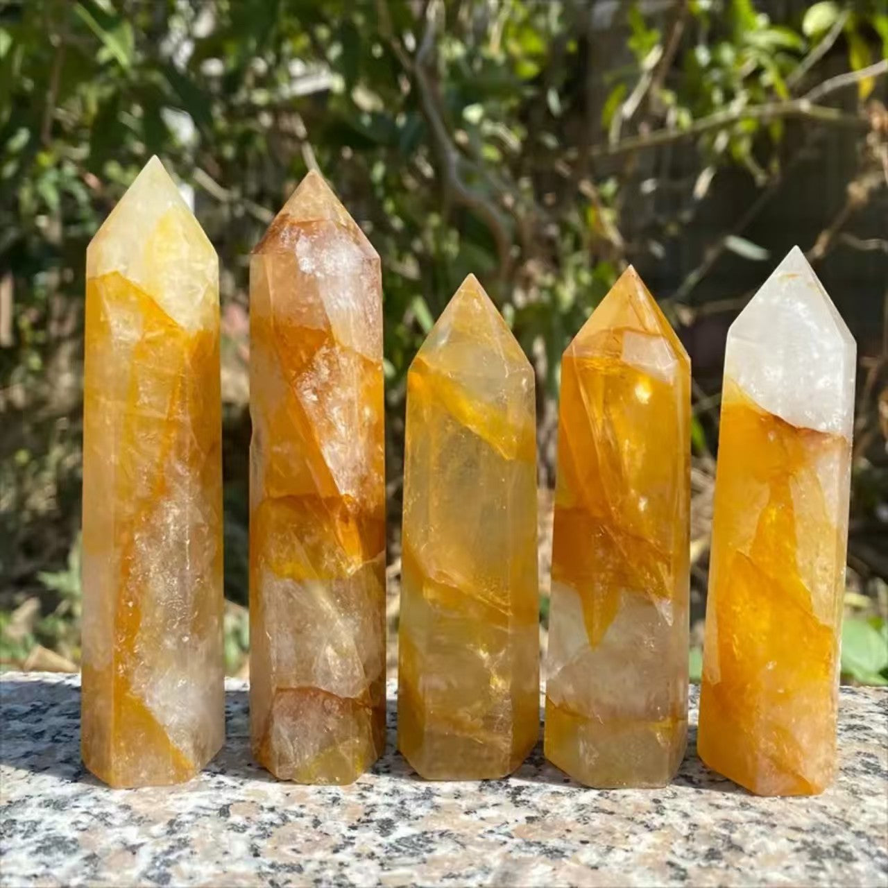 Natural Six-Sided Golden Phantom Quartz Tower