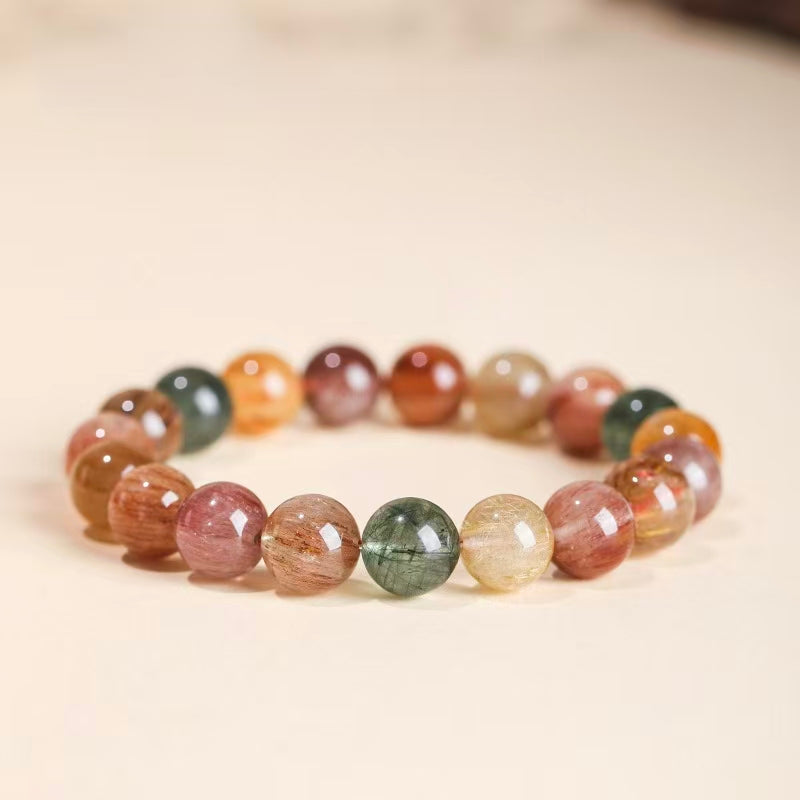 Natural Multicolor Rutilated Quartz Bracelet