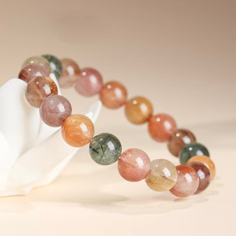 Natural Multicolor Rutilated Quartz Bracelet