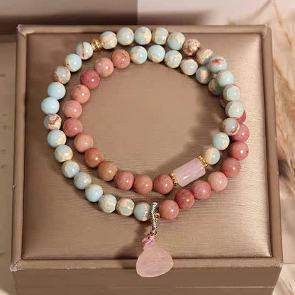 Natural Rhodochrosite & Amazonite Double Wrap Bracelet