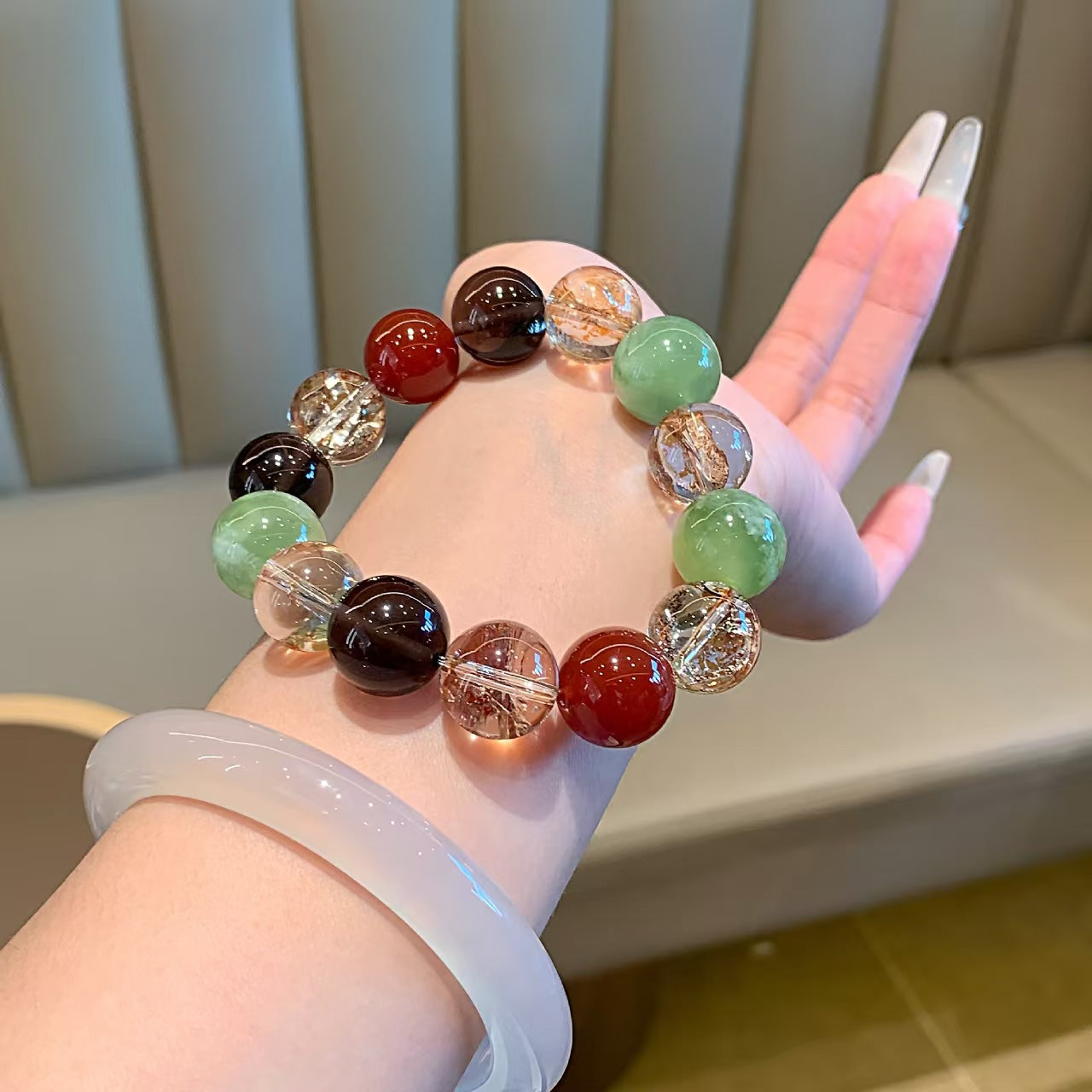 Golden Bloom Crystal Bracelet  Multi-Element Stone (8mm / Adjustable)