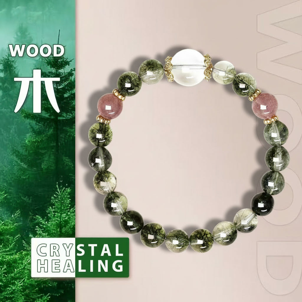 Green Phantom & Strawberry Quartz Bracelet