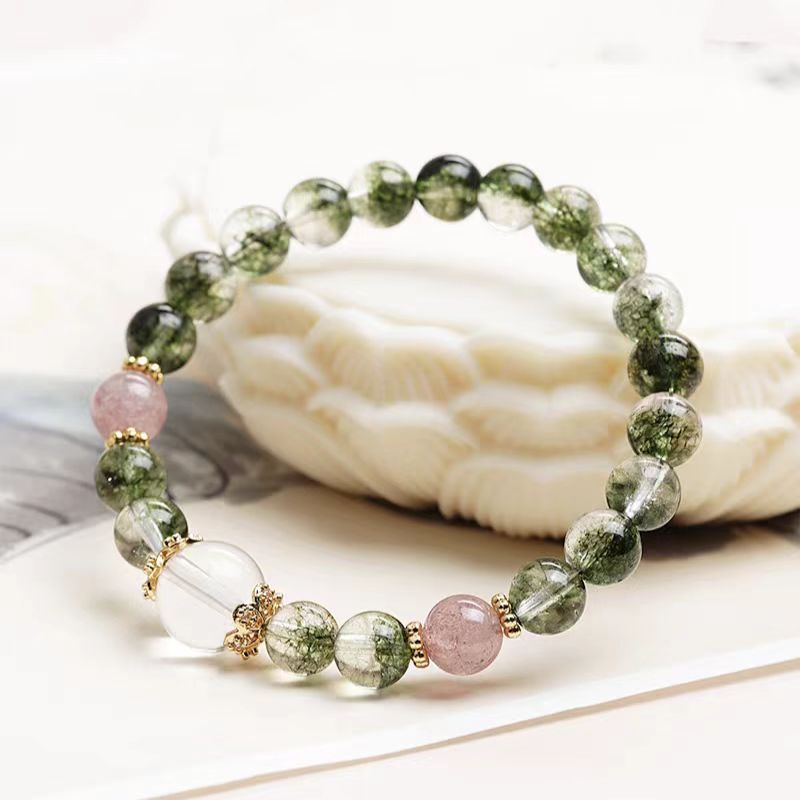 Green Phantom & Strawberry Quartz Bracelet