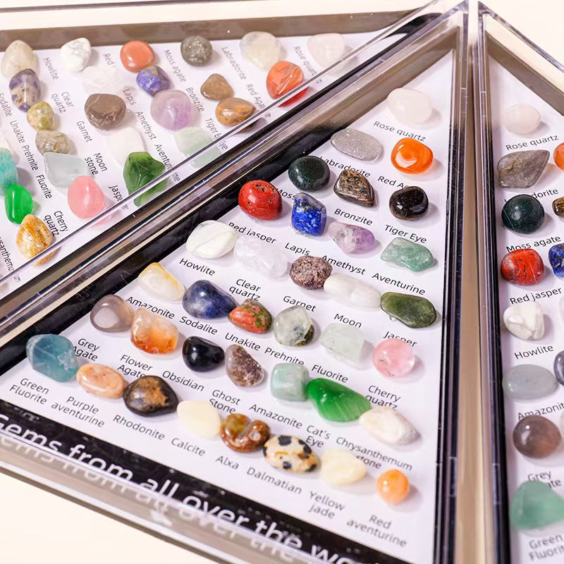 36 Natural Crystal Gemstones Pyramid Display Box Stone Educational Gift Set