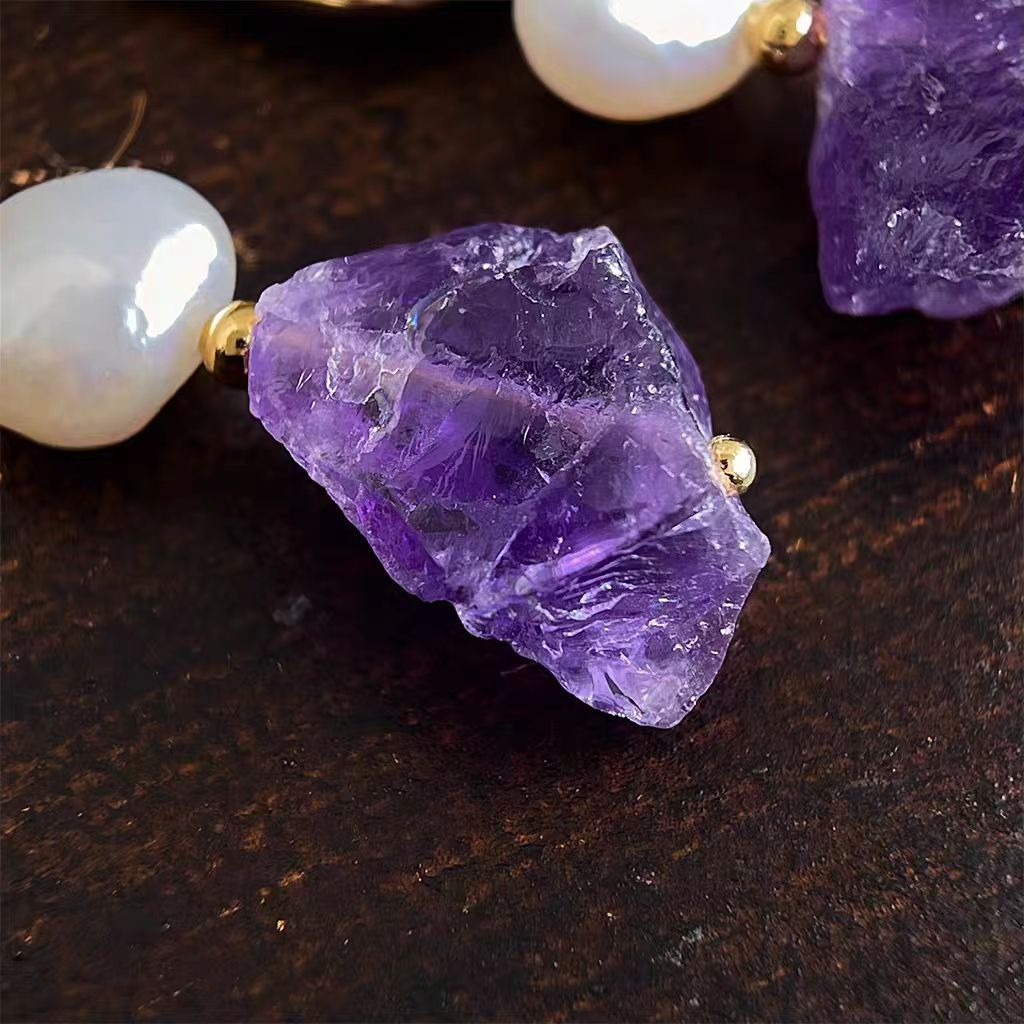 Raw Amethyst & Pearl Statement Earrings