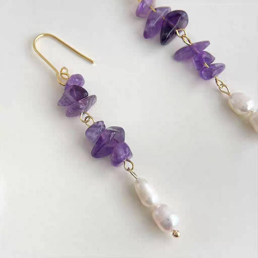 Amethyst & Pearl  Dangle Earrings