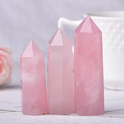 Natural Hexagonal Rose Quartz Crystal Towe
