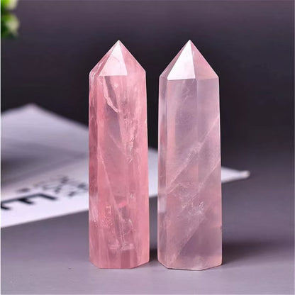 Natural Hexagonal Rose Quartz Crystal Towe