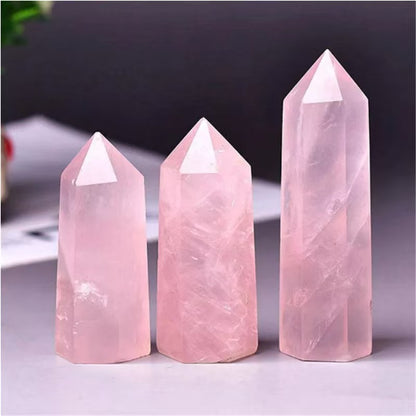 Natural Hexagonal Rose Quartz Crystal Towe
