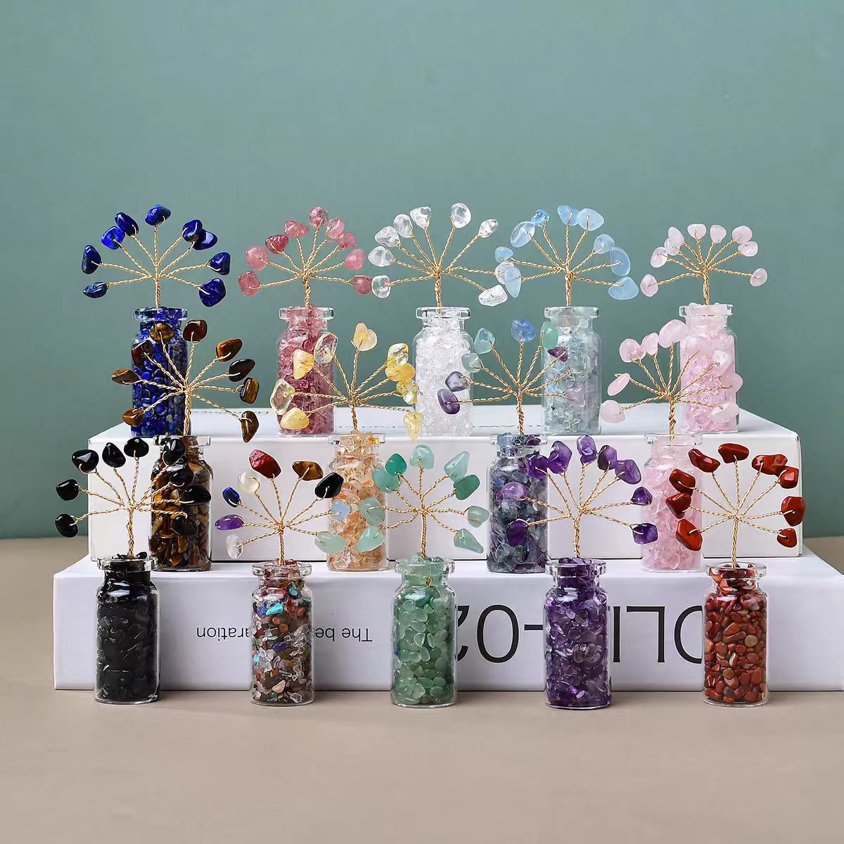 Crystal Wishing Tree in Mini Bottle Elemental Gem Decor