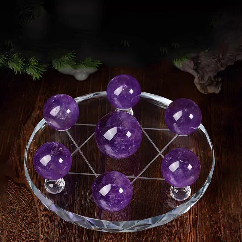 Amethyst Crystal Sphere Grid 7-Chakra Energy  Display Set
