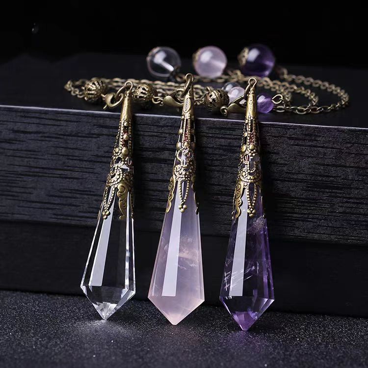 Rose Quartz & Amethyst Faceted Crystal Pendulum
