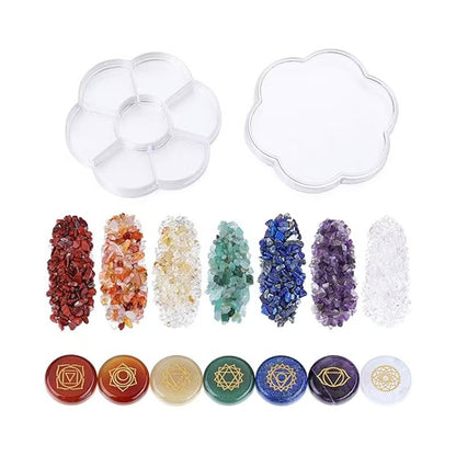 Chakra Crystal Grid Set – 7-Color Tumbled Stones with Engraved Chakra