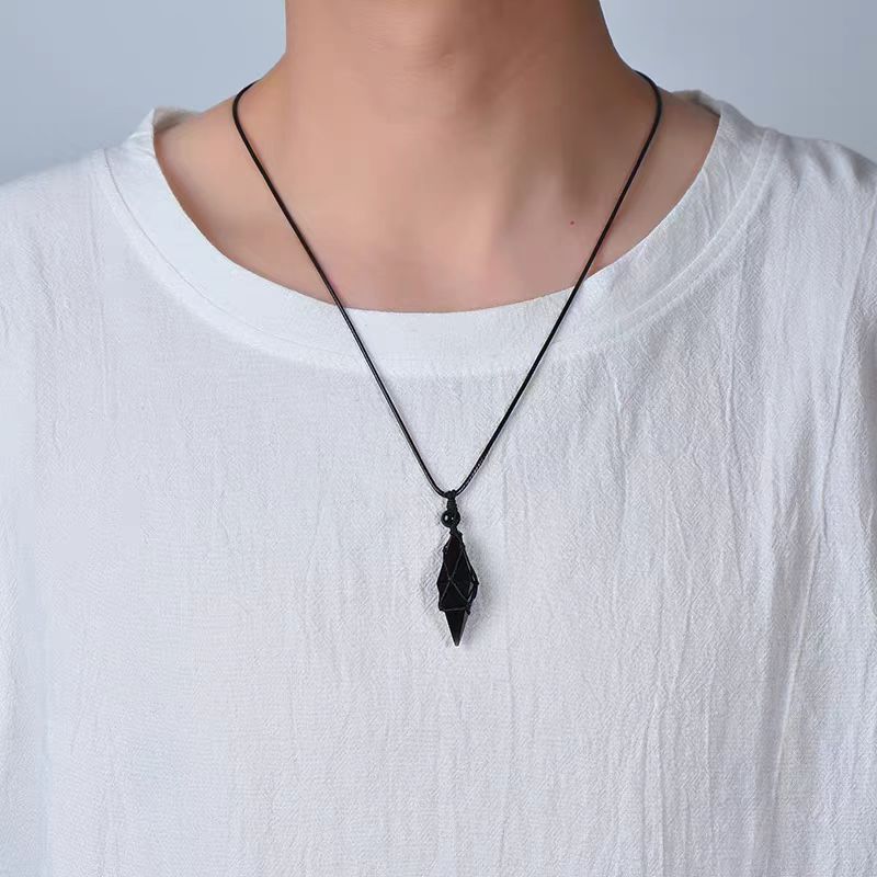 Black Obsidian Pendant Crystal Necklace