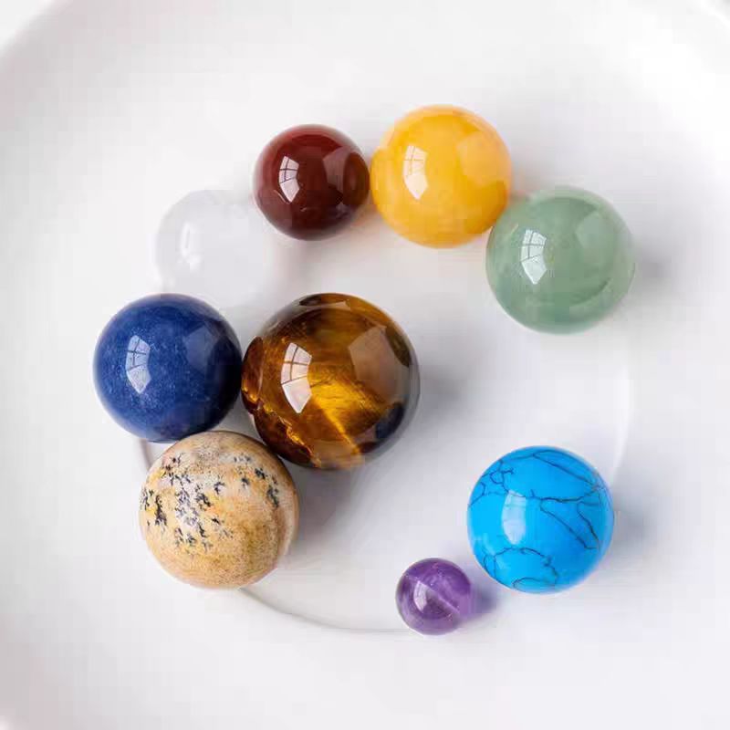 Solar System Crystal Sphere Gift Box – Natural Gemstone Nine-Planet Set