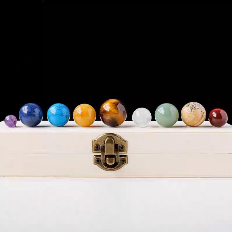 Solar System Crystal Sphere Gift Box – Natural Gemstone Nine-Planet Set