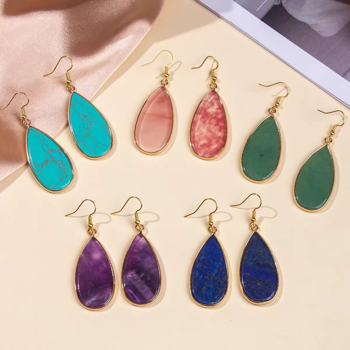 Natural Crystal Teardrop Earrings