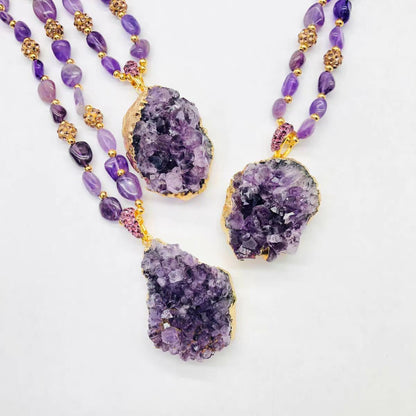 Raw Amethyst Cluster Necklace – Crown Chakra Spiritual Pendant