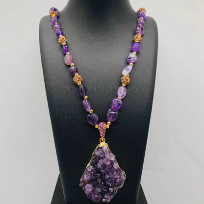 Raw Amethyst Cluster Necklace – Crown Chakra Spiritual Pendant