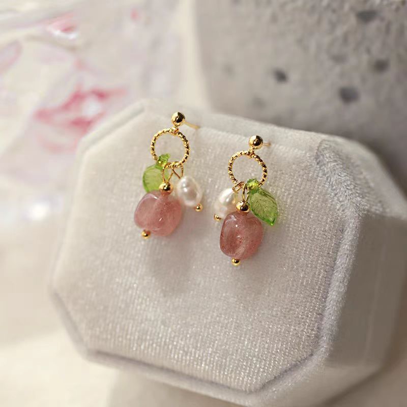 Strawberry Quartz & Pearl Earrings