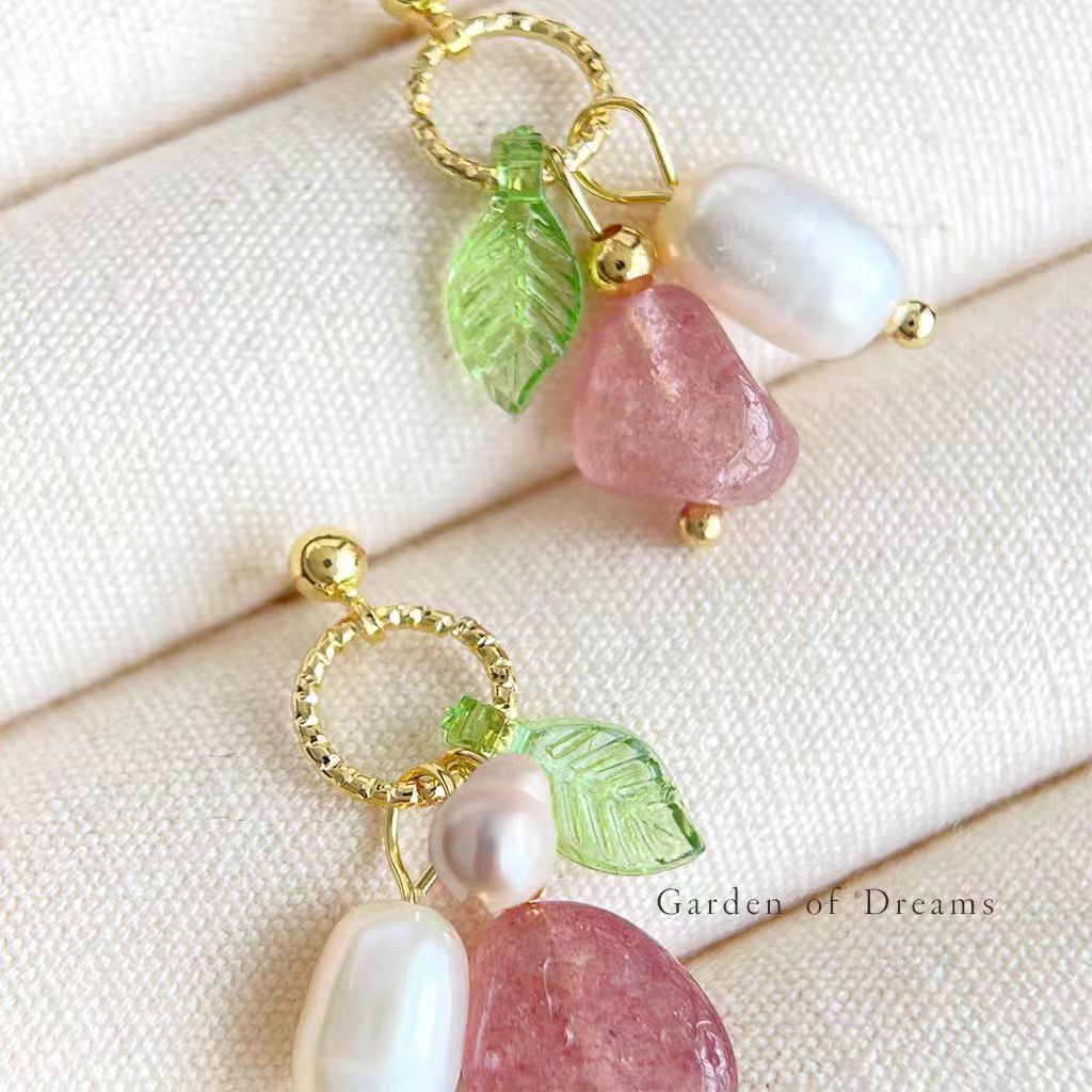 Strawberry Quartz & Pearl Earrings