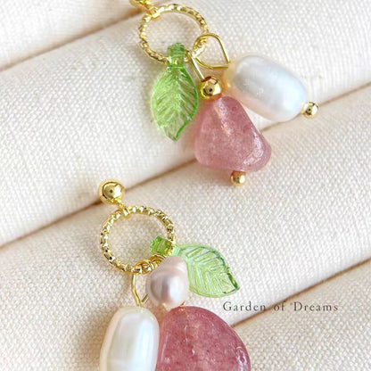 Strawberry Quartz & Pearl Earrings