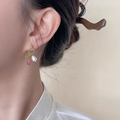 Strawberry Quartz & Pearl Earrings