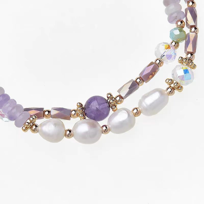 Lavender Bracelet – Natural Amethyst & Freshwater Pearl Double-Layer Bracelet